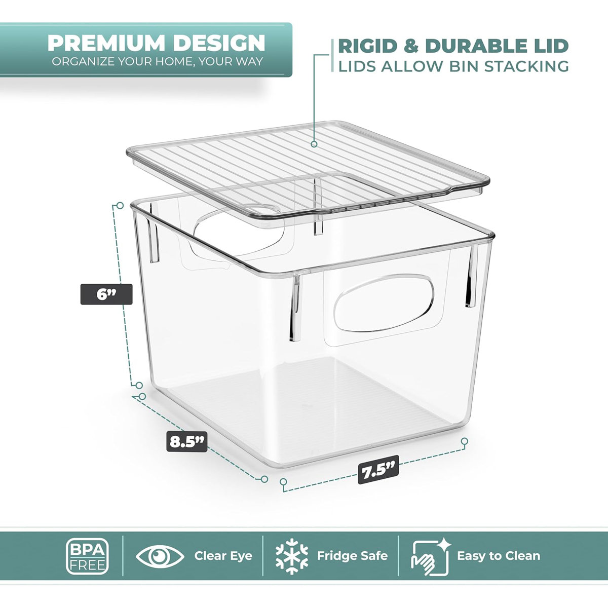 Sorbus 4 Pack Medium Clear Kitchen and Fridge Storage Bins with Handles and Lids